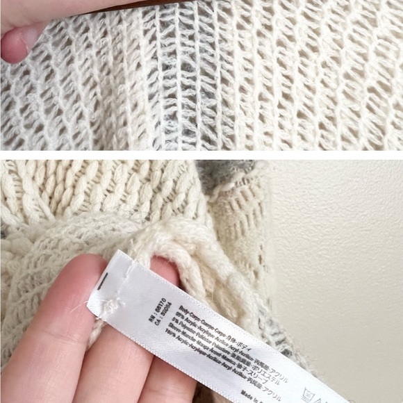 Anthropologie Knit Open Cardigan Ivory Wide lacy sleeves One Size - Picture 3 of 4